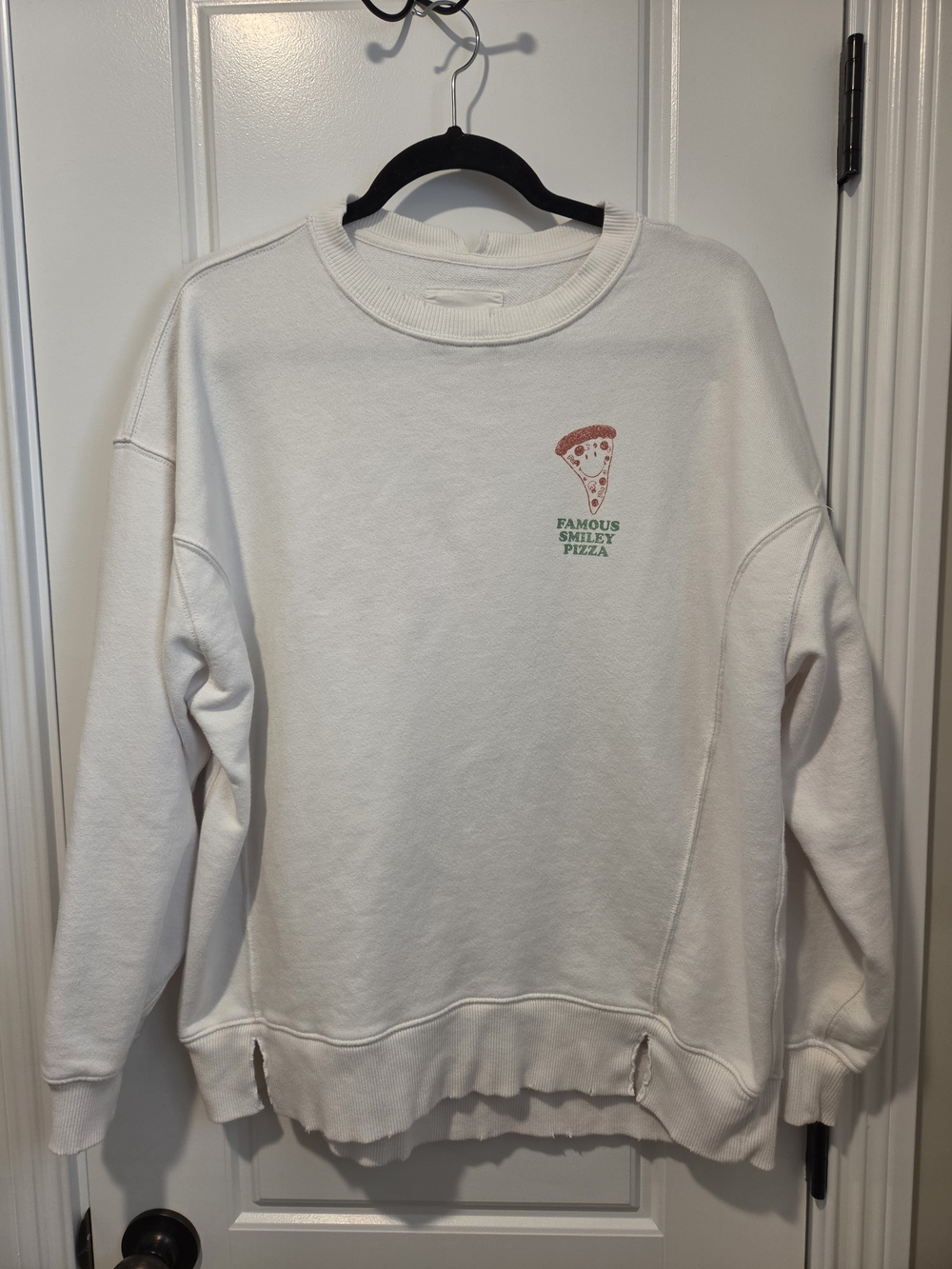 aerie White Pizza Smiley Graphic Crewneck Sweatshirt Size Small
